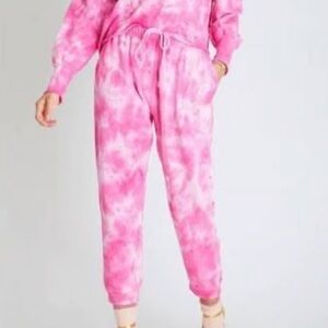 LA|TC Hot Pink Tie Dye Drawstring Relaxed Soft Joggers Loungewear Pants Pocket S